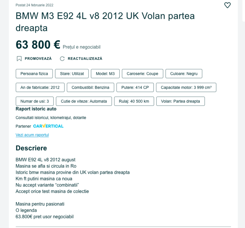 Screenshot 2022-02-26 at 16-31-15 BMW M3 E92 4L v8 2012 UK Volan partea dreapta Cretuleasca • OLX ro.png